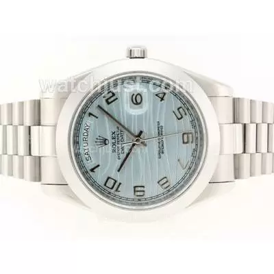 Rolex Day Date Ii Automatic Movement Number Markers With Blue Wave Dial 41mm Version