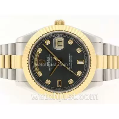 Rolex Day Date Ii Automatic Movement Two Tone Diamond Markers With Gray Dial 41mm Version