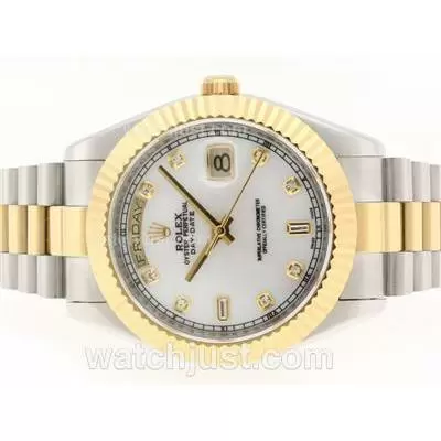 Rolex Day Date Ii Automatic Movement Two Tone Diamond Markers With Mop Dial 41mm Version