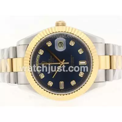 Rolex Day Date Ii Automatic Movement Two Tone Diamond Markers With Blue Dial 41mm Version