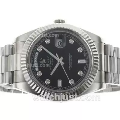 Rolex Day Date Ii Automatic Movement Diamond Markers With Black Dial 41mm Version