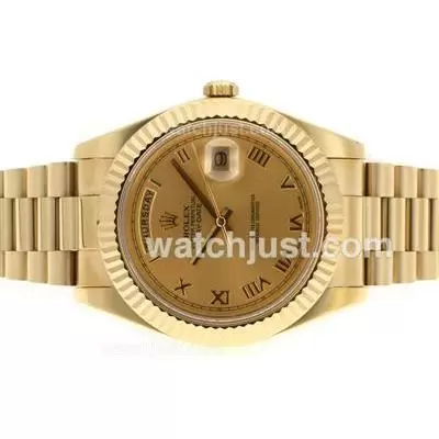 Rolex Day Date Ii Automatic Movement Full Gold Roman Markers With Golden Dial