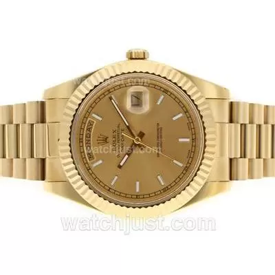 Rolex Day Date Ii Automatic Movement Full Gold Stick Markers With Golden Dial