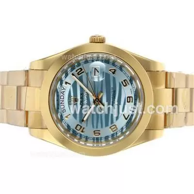 Rolex Day Date Ii Automatic Full Gold Number Markers With Blue Wave Dial