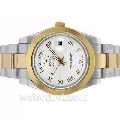 Rolex Day Date Ii Automatic Two Tone Roman Markers With White Dial