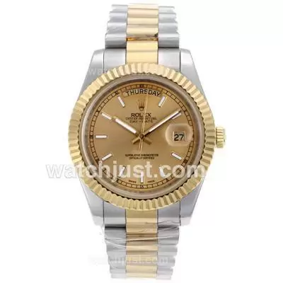 Rolex Day Date Ii Automatic Two Tone Stick Markers With Golden Dial