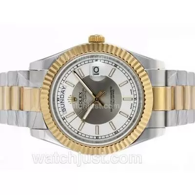 Rolex Day Date Ii Automatic Two Tone Stick Markers With Gray Dial