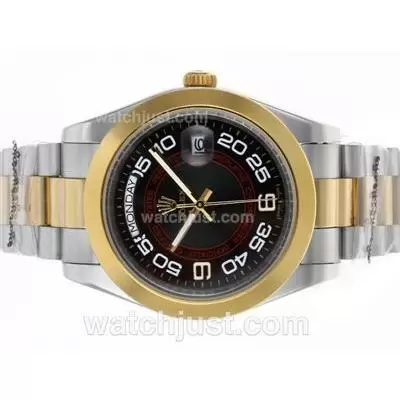 Rolex Day Date Ii Automatic Two Tone Number Markers With Black Dial