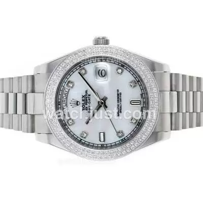 Rolex Day Date Ii Automatic Diamond Bezel And Markers With Mop Dial