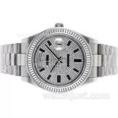 Rolex Day Date Ii Automatic Movement Cz Diamond Bezel With Diamond Dial Stick Markers