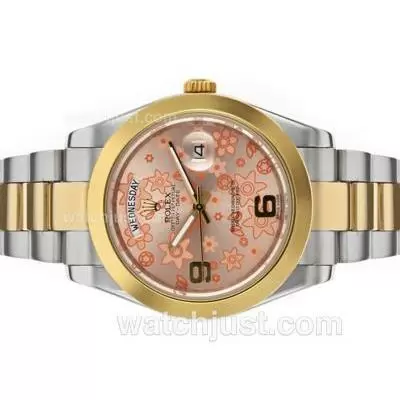 Rolex Day Date Ii Automatic Two Tone With Pink Floral Motif Dial