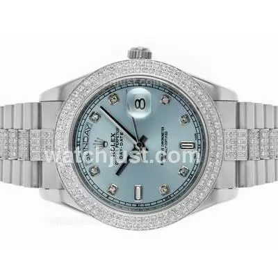 Rolex Day Date Ii Automatic Movement Diamond Bezel And Markers With Light Blue Dial S/s