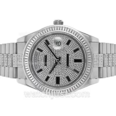 Rolex Day Date Ii Automatic Movement Cz Diamond Bezel With Diamond Bezel And Dial S/s