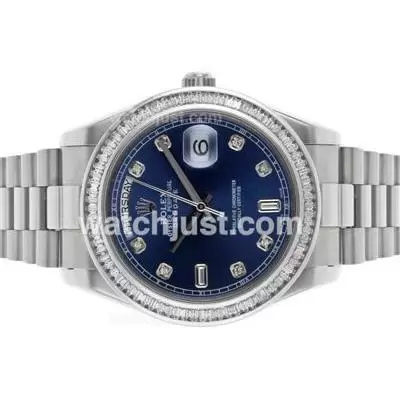 Rolex Day Date Ii Automatic Movement Cz Diamond Bezel With Blue Dial S/s