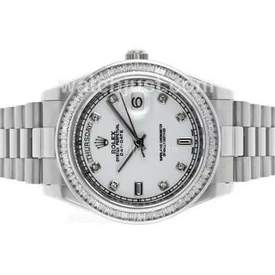 Rolex Day Date Ii Automatic Movement Cz Diamond Bezel With White Dial S/s