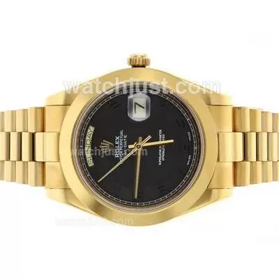 Rolex Day Date Ii Automatic Movement Full Gold Number Markers With Black Dial