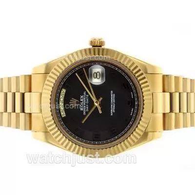 Rolex Day Date Ii Automatic Movement Full Gold Number Markers With Black Dial