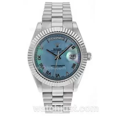 Rolex Day Date Ii Automatic Movement Roman Markers With Blue Mop Dial