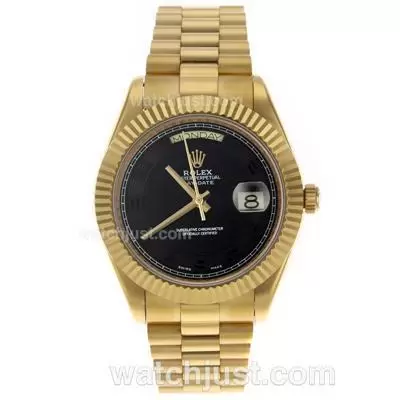 Rolex Day Date Ii Automatic Movement Full Gold Number Markers With Black Dial