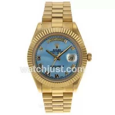 Rolex Day Date Ii Automatic Movement Full Gold Roman Markers With Blue Mop Dial