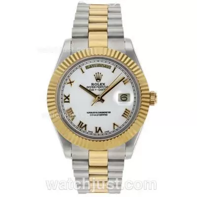 Rolex Day Date Ii Automatic Movement Two Tone Roman Markers With White Dial