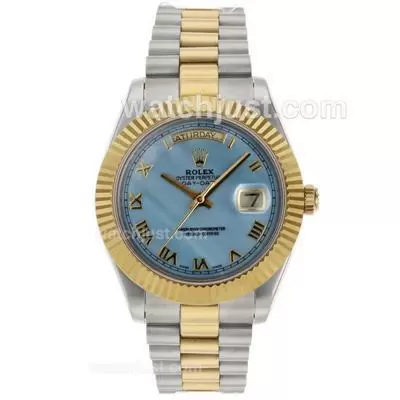 Rolex Day Date Ii Automatic Movement Two Tone Roman Markers With Blue Mop Dial