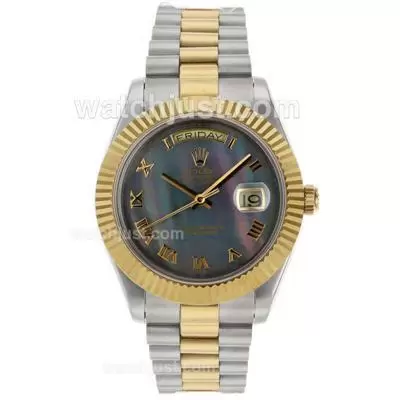 Rolex Day Date Ii Automatic Movement Two Tone Roman Markers With Black Mop Dial