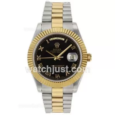 Rolex Day Date Ii Automatic Movement Two Tone Roman Markers With Black Dial