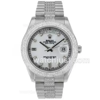 Rolex Day Date Ii Automatic Movement Diamond Markers And Bezel With Mop Dial