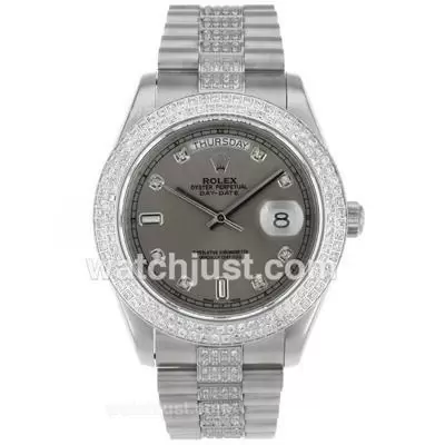 Rolex Day Date Ii Automatic Movement Diamond Markers And Bezel With Gray Dial