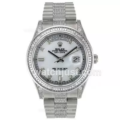 Rolex Day Date Ii Automatic Movement Cz Diamond Bezel With Mop Dial