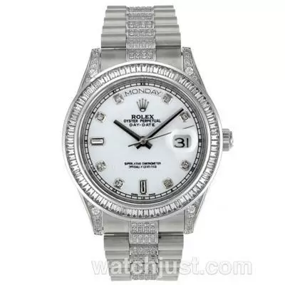 Rolex Day Date Ii Automatic Movement Cz Diamond Bezel With White Dial