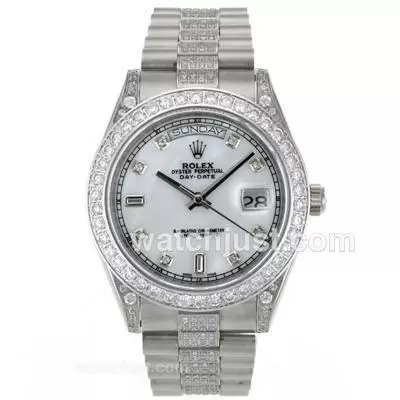 Rolex Day Date Ii Automatic Movement Diamond Markers And Bezel With Mop Dial