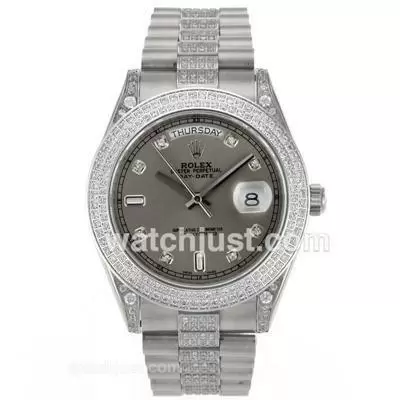 Rolex Day Date Ii Automatic Movement Diamond Markers And Bezel With Gray Dial