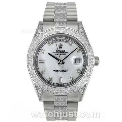 Rolex Day Date Ii Automatic Movement Diamond Markers And Bezel With Mop Dial