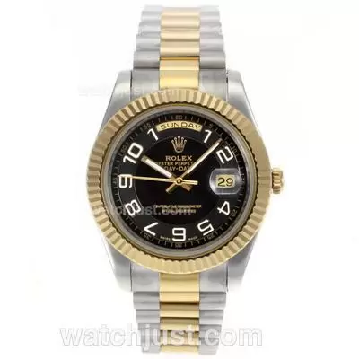 Rolex Day Date Ii Automatic Two Tone Number Markers With Black Dial