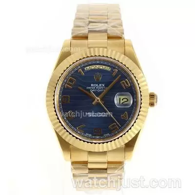 Rolex Day Date Ii Automatic Movement Full Gold Number Markers With Blue Wave Dial