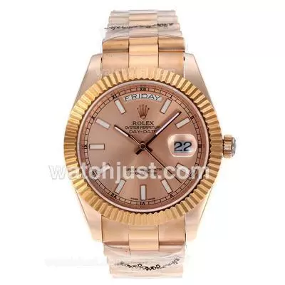 Rolex Day Date Ii Automatic Movement Full Rose Gold Stick Markers With Champagne Dial