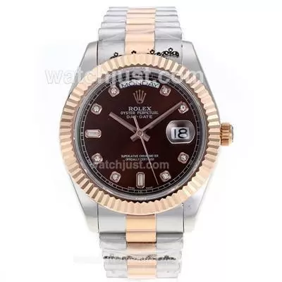 Rolex Day Date Ii Automatic Movement Two Tone Diamond Markers With Brown Dial