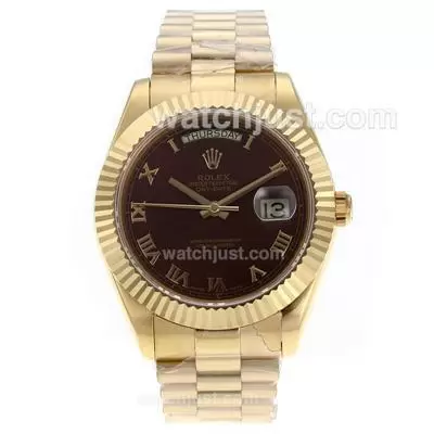 Rolex Day Date Ii Automatic Movement Full Gold Roman Markers With Brown Dial