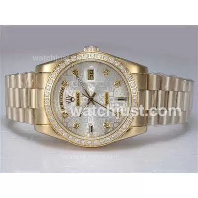 Rolex Day Date Automatic Full Gold With Diamond Bezel Computer Dial