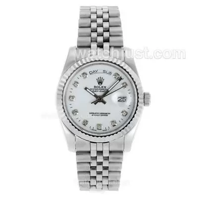 Rolex Day Date Automatic Diamond Markers With White Dial Sapphire Glass