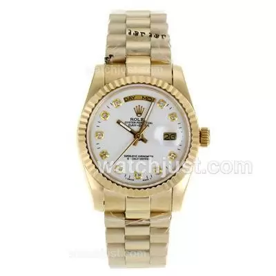 Rolex Day Date Automatic Full Gold Diamond Markers With White Dial Sapphire Glass