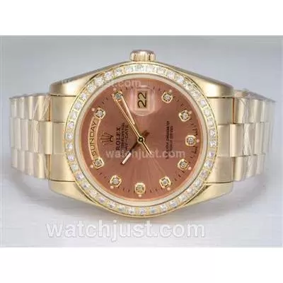 Rolex Day Date Automatic Full Gold With Diamond Bezel And Marking Champagne Dial