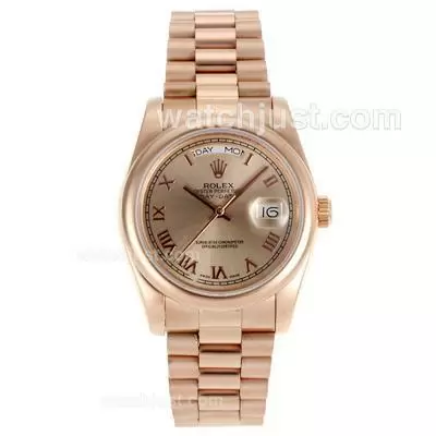 Rolex Day Date Automatic Full Rose Gold Roman Markers With Champagne Dial Sapphire Glass