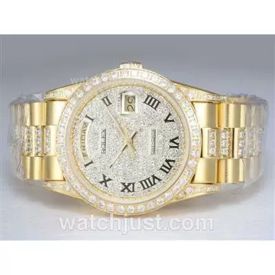 Rolex Day Date Automatic Full Gold With Diamond Bezel And Dial