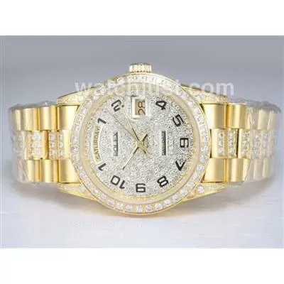 Rolex Day Date Automatic Full Gold With Diamond Bezel And Dial