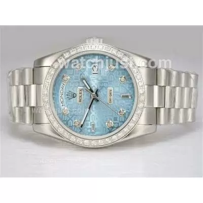 Rolex Day Date Automatic Diamond Bezel With Blue Computer Dial