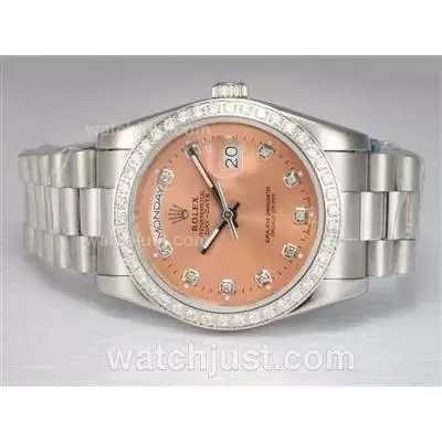 Rolex Day Date Automatic Diamond Bezel And Marking With Champagne Dial