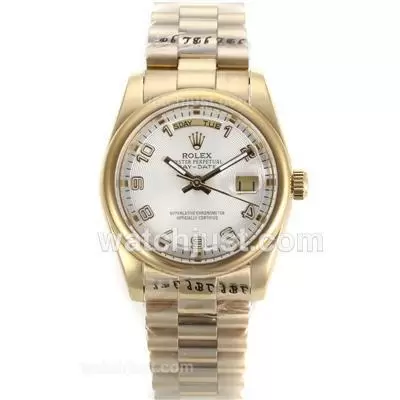 Rolex Day Date Automatic Full Gold With White Dial Number Marking